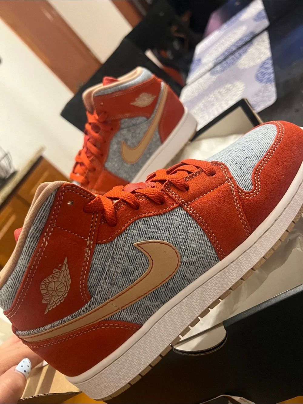 Nike Kids Orange and Tan Denim Jordan Sneakers 6.5Y